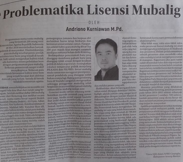 PROBLEMATIKA LISENSI MUBALIG oleh UST. ANDRIONO KURNIAWAN, M.Pd